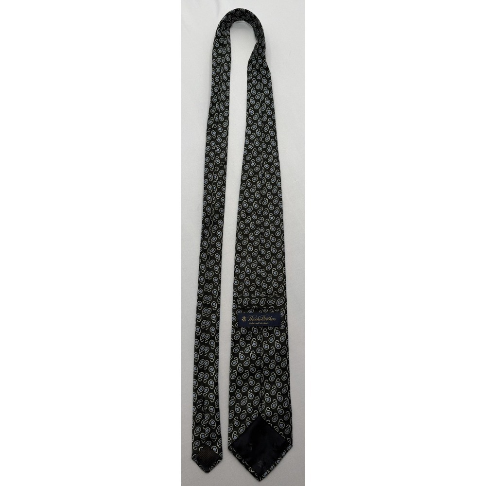 Brooks Brothers 100% Silk Tie Black W/ White Blue Paisley 57 X 3.5" - Picture 5 of 7